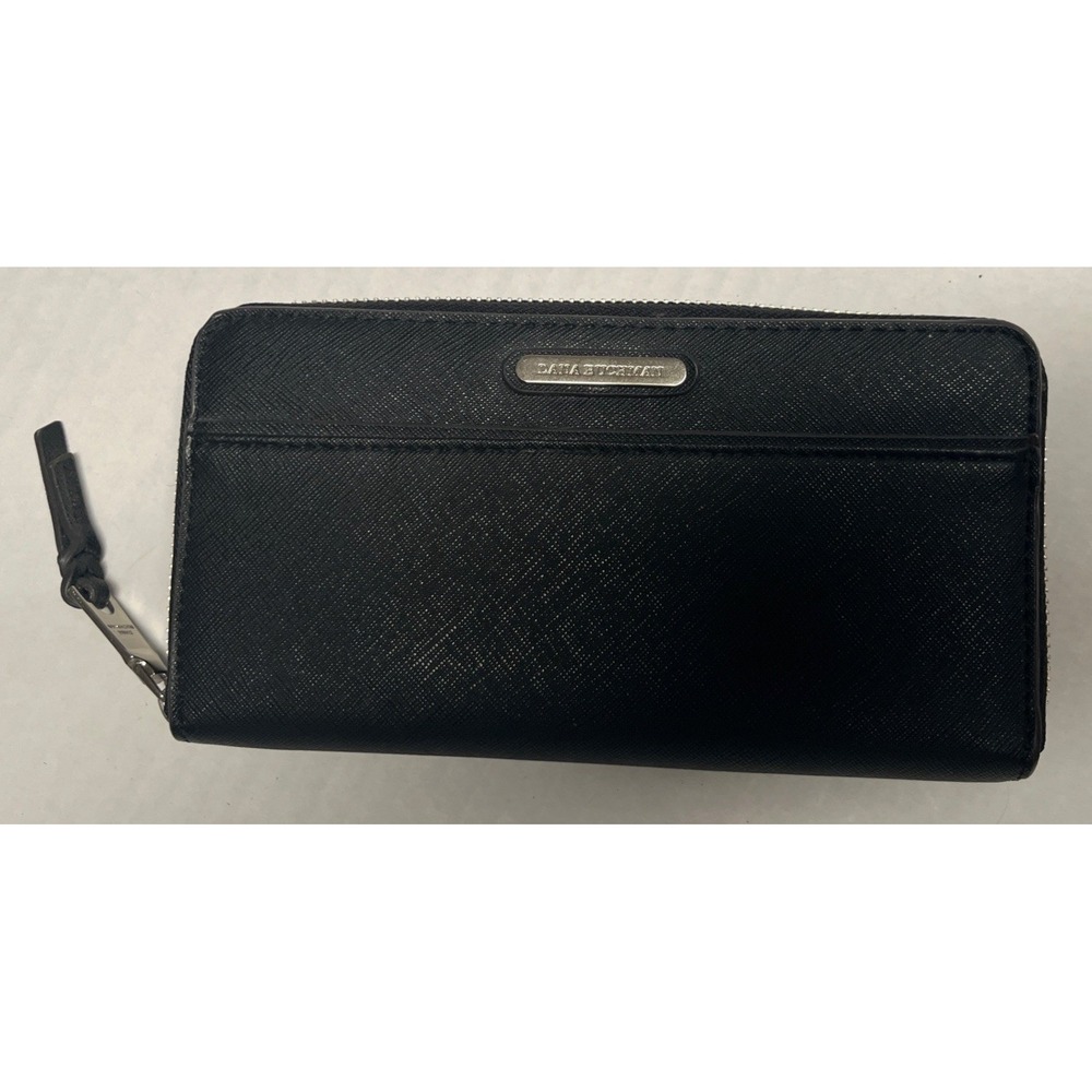 Dana Buchman Black Saffiano Zip Wallet Metallic Silver Interior Zebra Stripe
